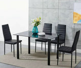 New Modern Black Glass Dining Table and 4 Faux Leather Chairs Set Home
