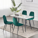 Dining Table Set,White Oak Marble Dining Table with 4 Velvet Dining Chairs