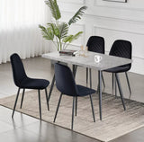 Dining Table Set,White Oak Marble Dining Table with 4 Velvet Dining Chairs