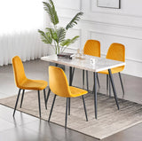 Dining Table Set,White Oak Marble Dining Table with 4 Velvet Dining Chairs