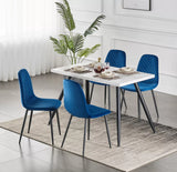 Dining Table Set,White Oak Marble Dining Table with 4 Velvet Dining Chairs