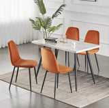 Dining Table Set,White Oak Marble Dining Table with 4 Velvet Dining Chairs