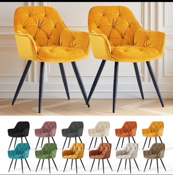 2x Dining Chairs Set Velvet Padded Seat Metal Legs Kitchen Chair Home Office