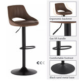 2 x Barstools Faux Suede Padded Seat Back Black Metal Base Bar Stool Adjustable