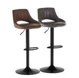 2 x Barstools Faux Suede Padded Seat Back Black Metal Base Bar Stool Adjustable