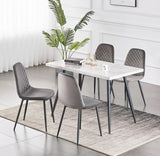 Dining Table Set,White Oak Marble Dining Table with 4 Velvet Dining Chairs