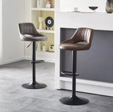 2 x Barstools Faux Suede Padded Seat Back Black Metal Base Bar Stool Adjustable