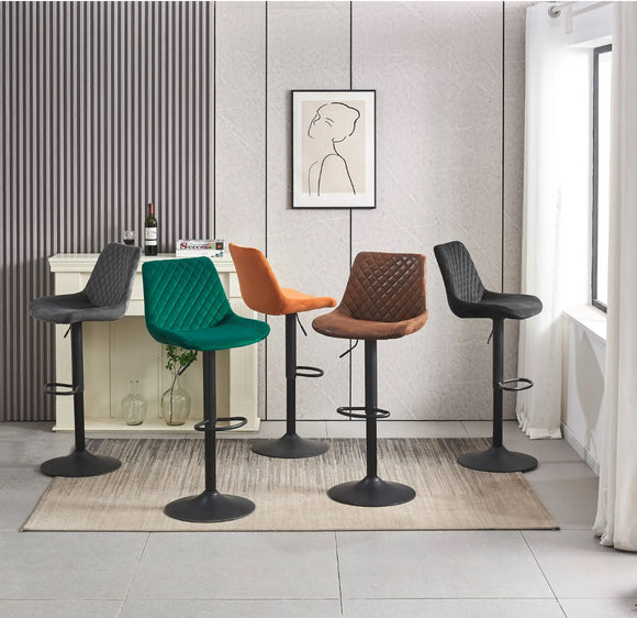 2x Breakfast Bar Stools Velvet Swivel Gas Lift Chairs Kitchen Pub Cafe Barstools