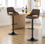 2 x Barstools Faux Suede Padded Seat Back Black Metal Base Bar Stool Adjustable