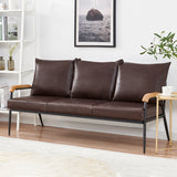 1/2/3 Seater Brown Faux Leather Sofa Armchair Couch Living Room Modern Metal Leg