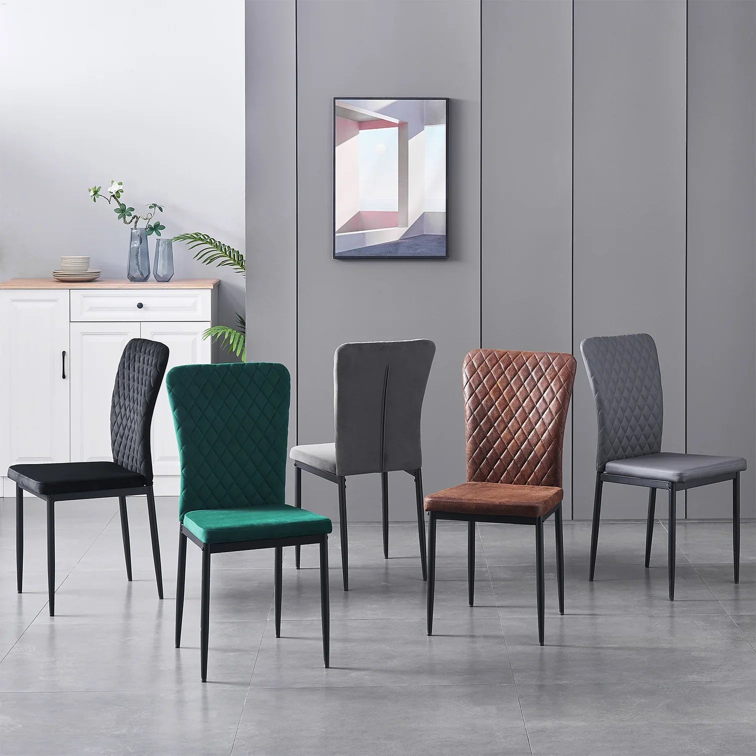 NBW Dining Chairs Set of 6 Velvet Fabric Thickened Cushion Backrest wi BW GROUP LONDON