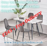 Dining Table Set,White Oak Marble Dining Table with 4 Velvet Dining Chairs