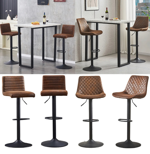 2x Bar Stools Gas Lift Swivel Faux Leather Suede Velvet Stool Breakfast Chairs + Free Delivery