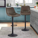 2pcs Faux Leather Bar Stool Padded Seat Stools Metal Base Barstools Grey/Brown