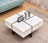 White High Gloss Coffee Table With Storage 4 Drawer Wooden Living Room Square UK