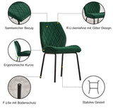 Set of 2 Velvet Dining Chairs Upholstered Armless Side Chairs Thick Cushion Seat