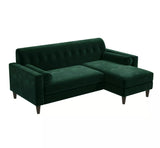 BW | Left Hand Facing Dark Green Velvet Corner Sofa with Bolster Cushions - Seats 3