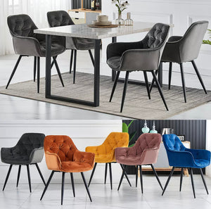 1x Dining Chairs Set Velvet Padded Seat Metal Legs Kitchen Chair Home Office