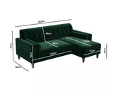 BW | Left Hand Facing Dark Green Velvet Corner Sofa with Bolster Cushions - Seats 3