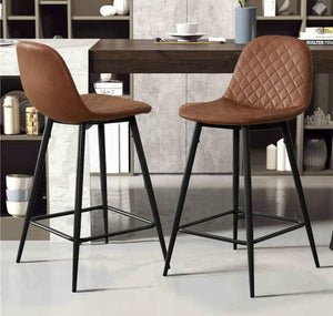 2 x Brown Bar Stool Chairs (65cm) + Free Delivery