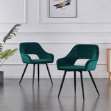 2 x Velvet Dining Chairs Set Padded Seat Metal Legs Kitchen Home Office Chair