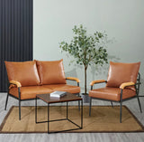1/2/3 Seater Brown Faux Leather Sofa Armchair Couch Living Room Modern Metal Leg