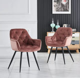 1x Dining Chairs Set Velvet Padded Seat Metal Legs Kitchen Chair Home Office