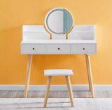 Dressing Table Stool Set Make-Up Desk w/ Mirror Bedroom Jewelry Drawers Storage