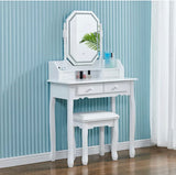Dressing Table Stool Set Make-Up Desk w/ Mirror Bedroom Jewelry Drawers Storage