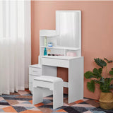 Dressing Table Stool Set Make-Up Desk w/ Mirror Bedroom Jewelry Drawers Storage