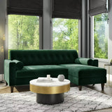 BW | Left Hand Facing Dark Green Velvet Corner Sofa with Bolster Cushions - Seats 3