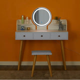 Dressing Table Stool Set Make-Up Desk w/ Mirror Bedroom Jewelry Drawers Storage